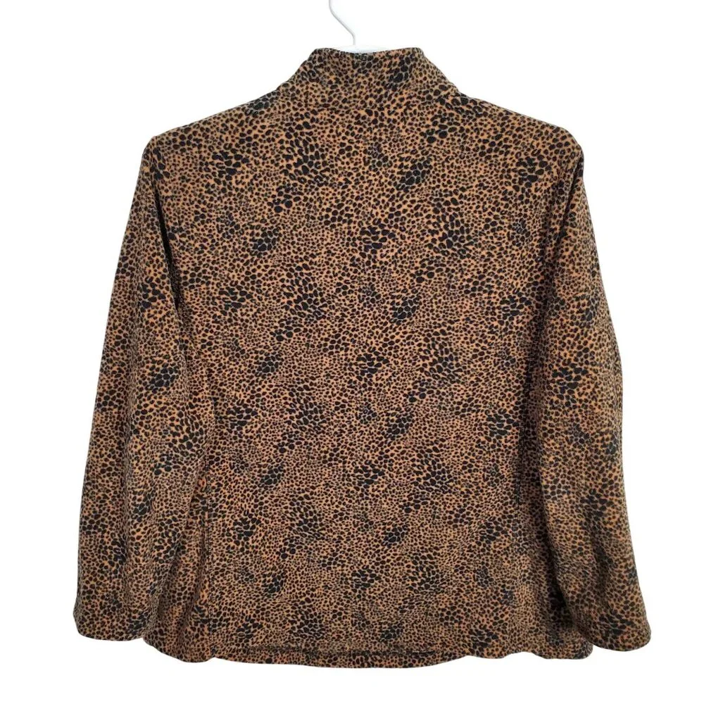Lands End Womens 3X Shirt Leopard Print Zip Pullover Fleece Top Mob Wife Trendy - Picture 3 of 12